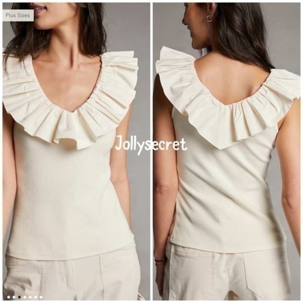 Anthropologie ruffle neck top